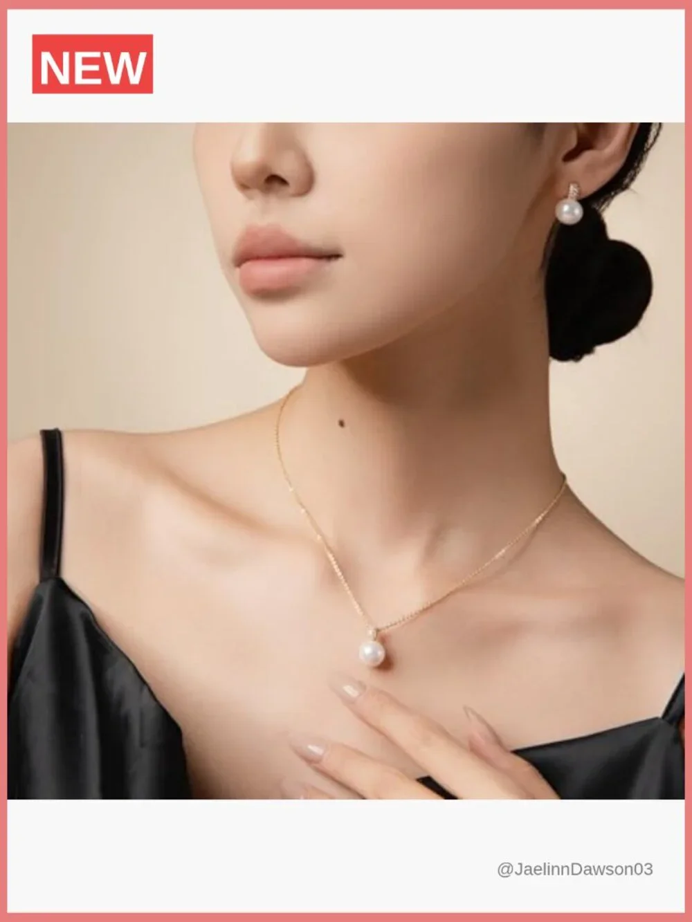 Classic Pearl Necklace & Earrings Set 14K Gold Plated